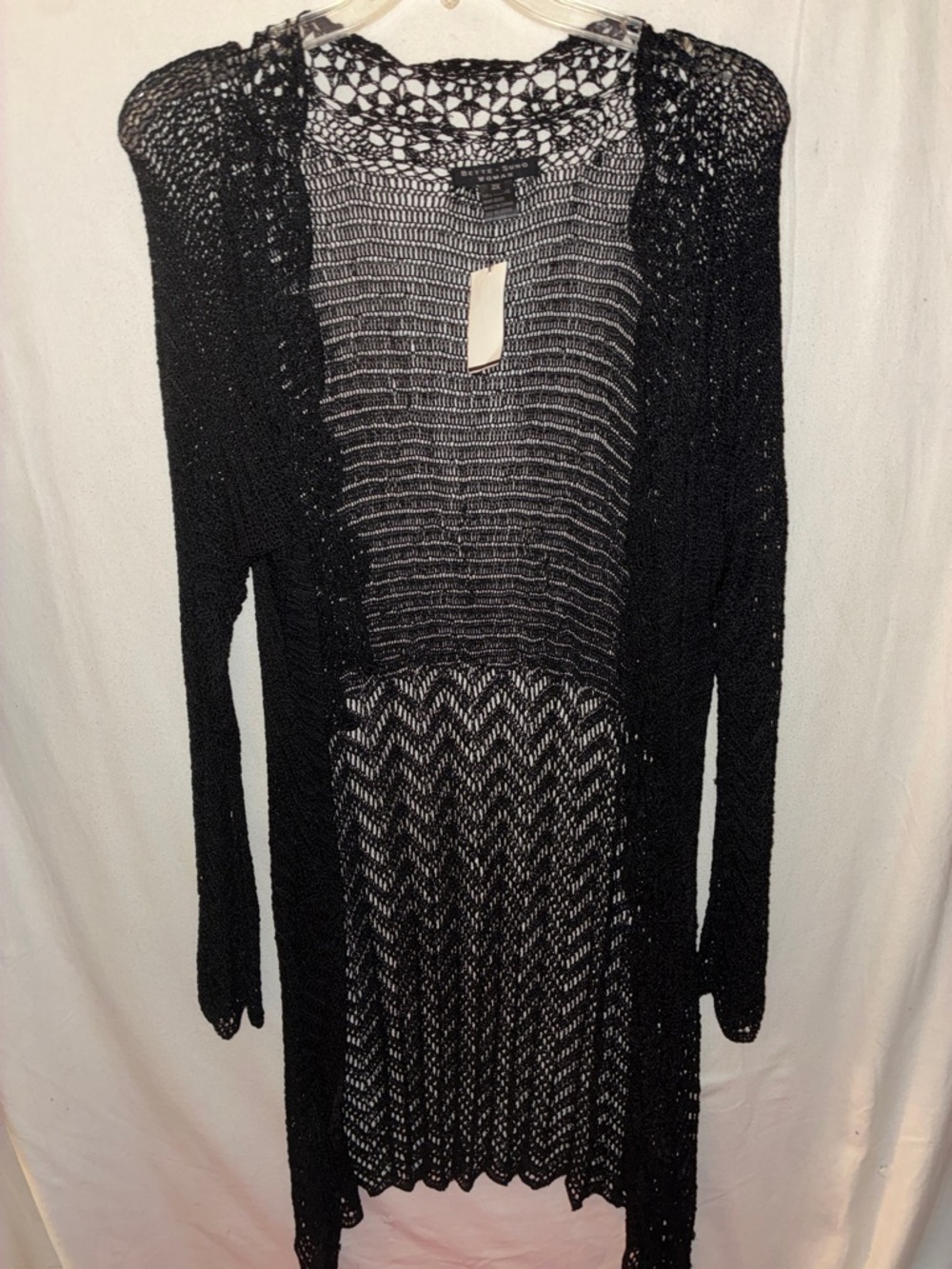 Black Open-Knit Long Sleeve Cardigan